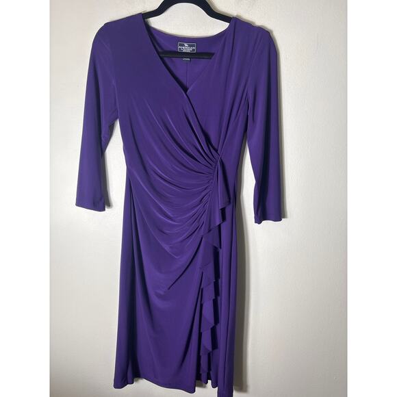 American Living Dress Dark Purple Ruched Long Sleeve Midi Dress Sz 4 - Picture 1 of 2